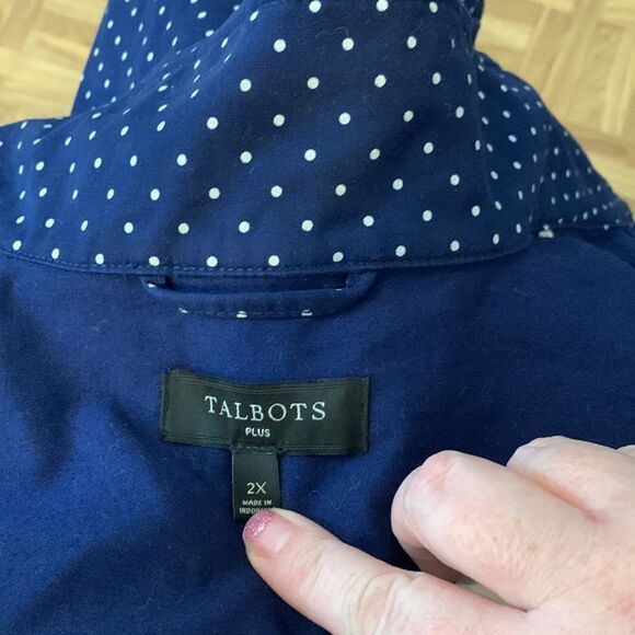 Talbots Plus Navy Blue polkadot buttoned up jacket 2X - Picture 7 of 12